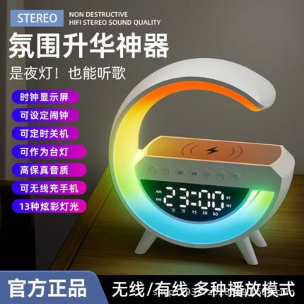 Bt3401 Small g Bluetooth Speaker Colorful Light Clock Wireless Charging Night Light Speaker Factory Direct Sales Rgb Lighting Effect